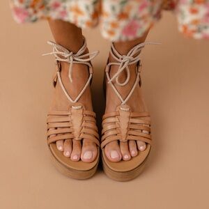 Roolee Camel Strappy Platform Sandals